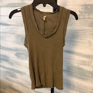 Free People Olive Ribbed Tank Top Sleeveless Fitted Stretch Basic 20”